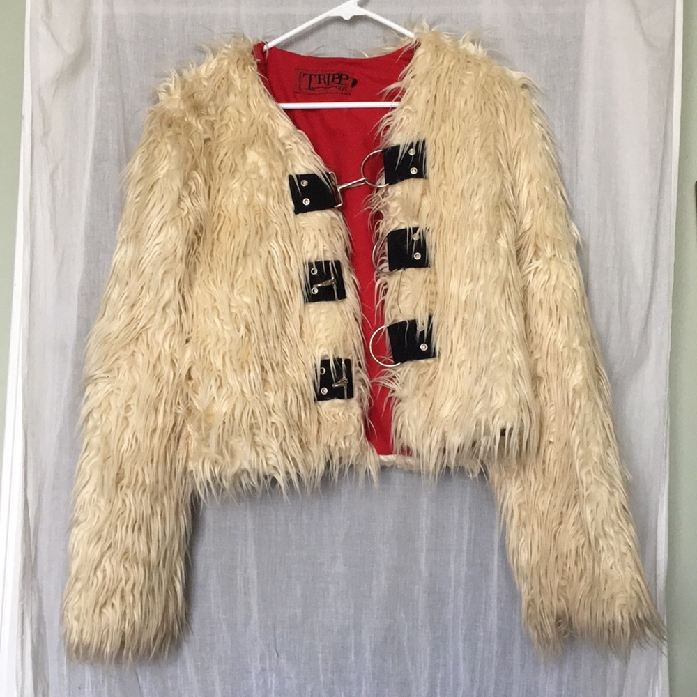Faux fur crop jacket burning man